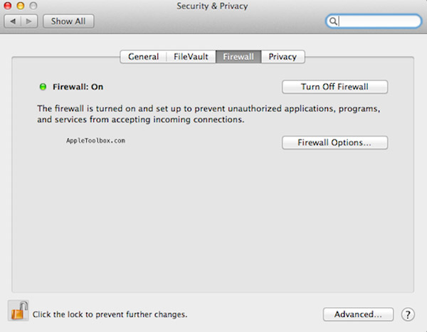 Restricție pentru firewall Mac