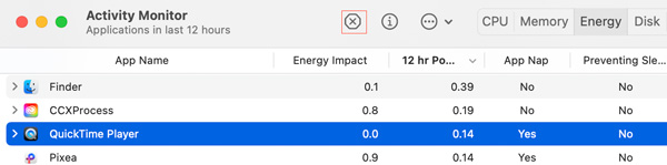 Esci da Quicktime Activity monitor