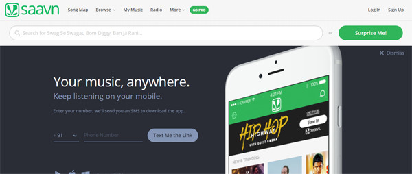 Saavn ontgrendelde muzieksite