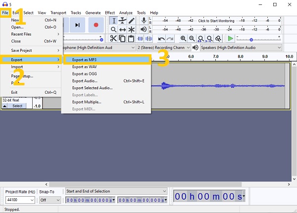 Audacity Export ca MP3