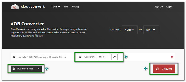 Convertir VOB en MP4 CloudConvert