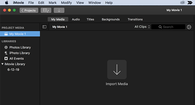 Opprett nytt prosjekt iMovie Mac