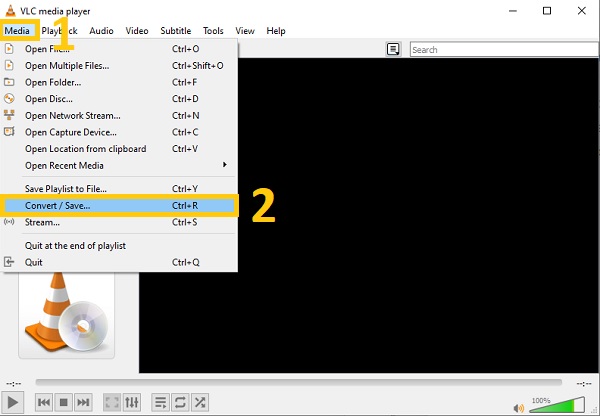 Allez dans le menu multimédia VLC