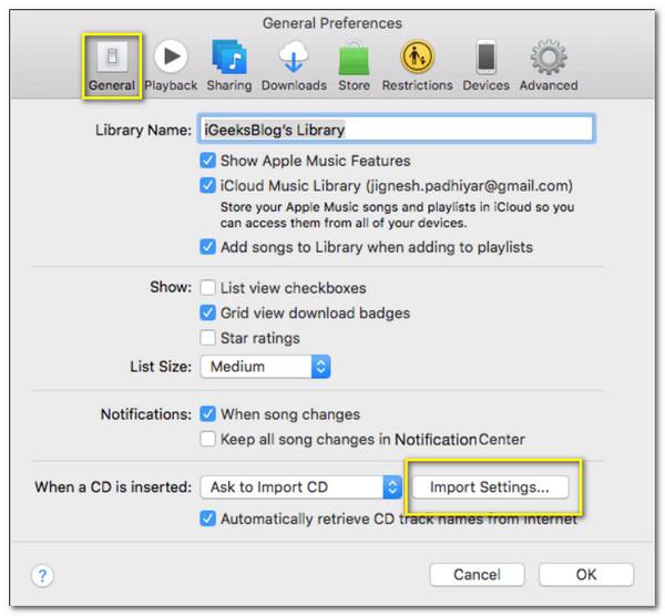 Import general iTunes