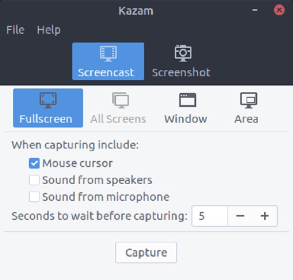 Kazam Linux บันทึกหน้าจอ