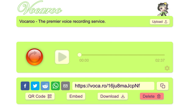 save or share vocaroo recording