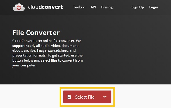 בחר קובץ Cloudconvert