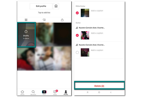 Pasos para eliminar borradores en TikTok