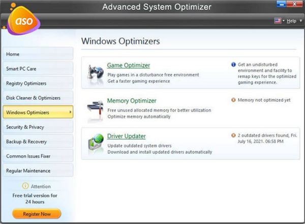 Kehittynyt System Optimizer Game Booster