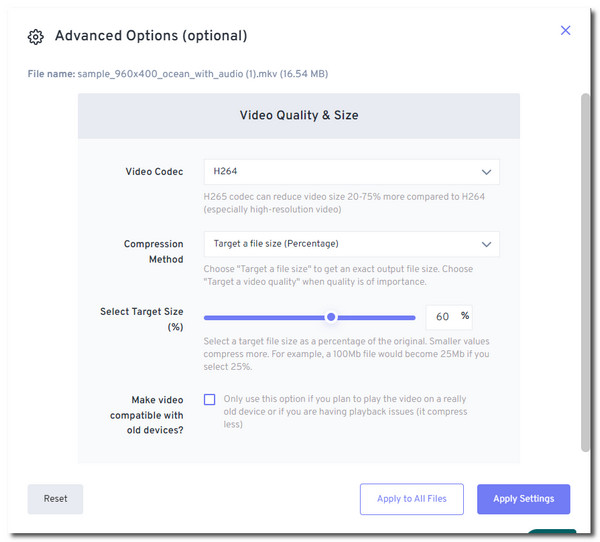 FreeConvert Advanced Options