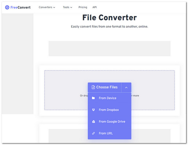 FreeConvert เลือกไฟล์