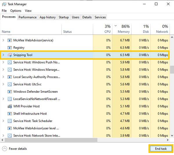 Genstart Snipping Tool