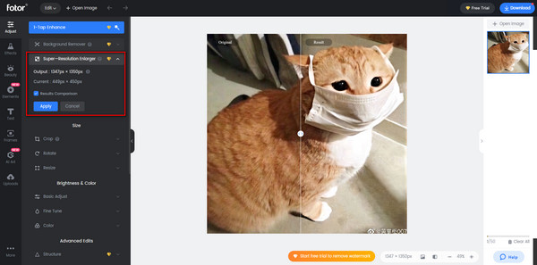 Улучшение результатов Fotor Применить
