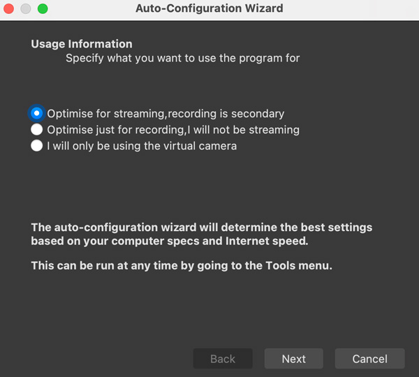 OBS automatische configuratiewizard