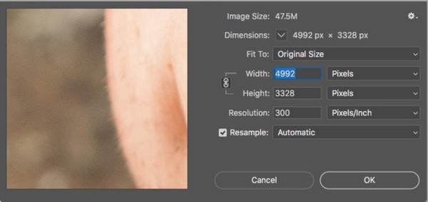 Размеры ресамплинга в Photoshop