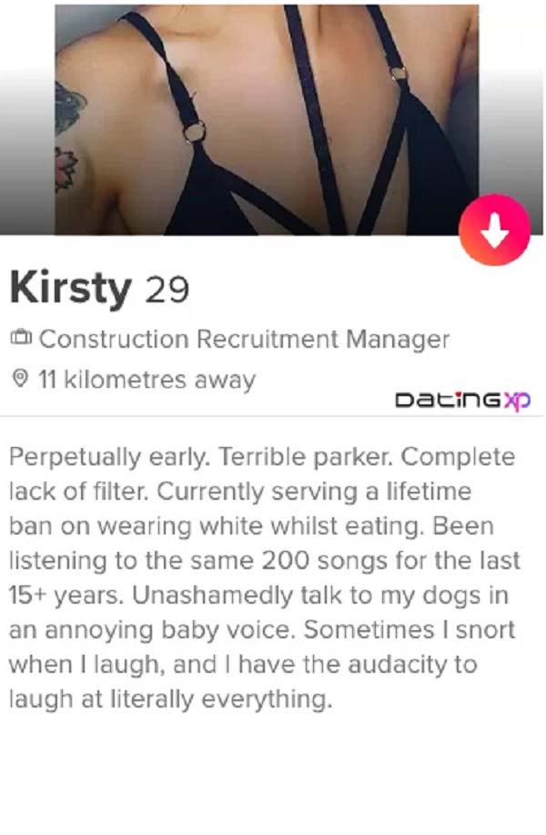 Biografia do Tinder Kirsty