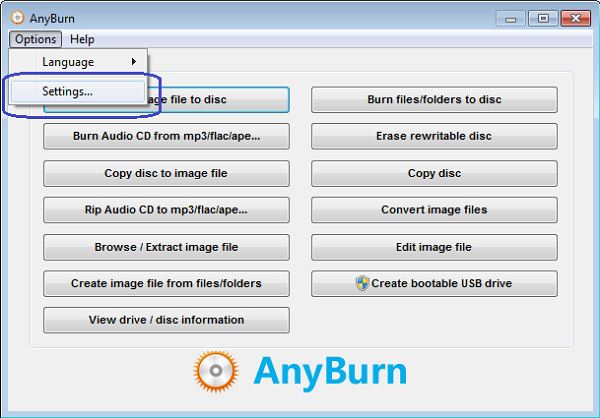 AnyBurn-programma zoals IMGburn