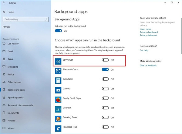 Achtergrond-apps uitschakelen Windows 10