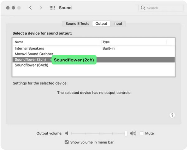 Preferencias del sistema de SoundFlower Quicktime