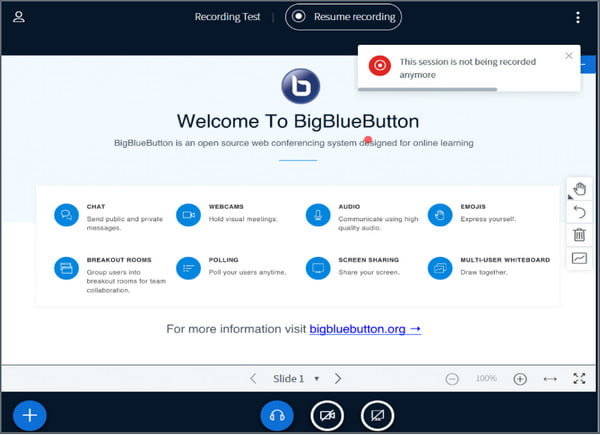 BigBlueButton Pause บันทึกการบันทึก