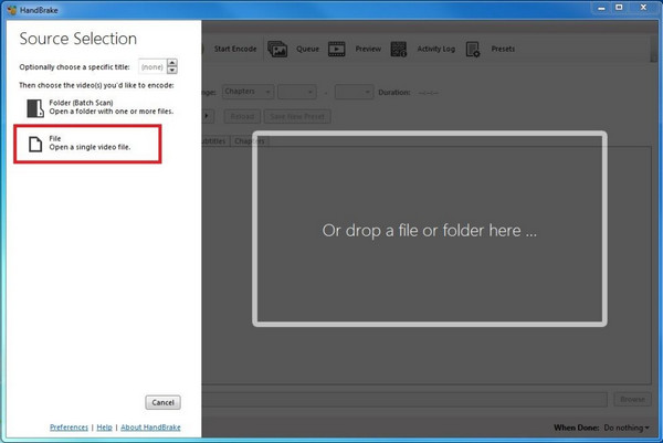 Handbrake Drag and Drop αρχεία