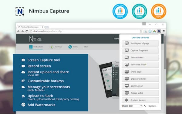 Capture d'écran Nimbus et enregistreur vidéo d'écran WEBM Recorder