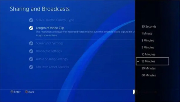 PS4 Share Menu Längd på videoklipp