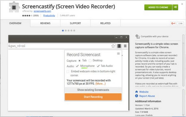 Enregistreur de lanceur Web Screencastify