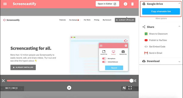 מקליט מסך ScreenCastify עבור מקליטי Chrome WEBM