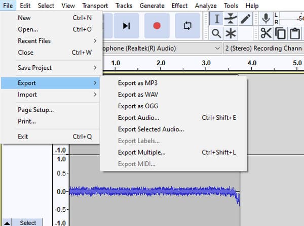 Audacity File Export as Record MP3 on Mac