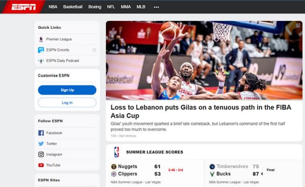 Các trang web của ESPN như FirstRowSports