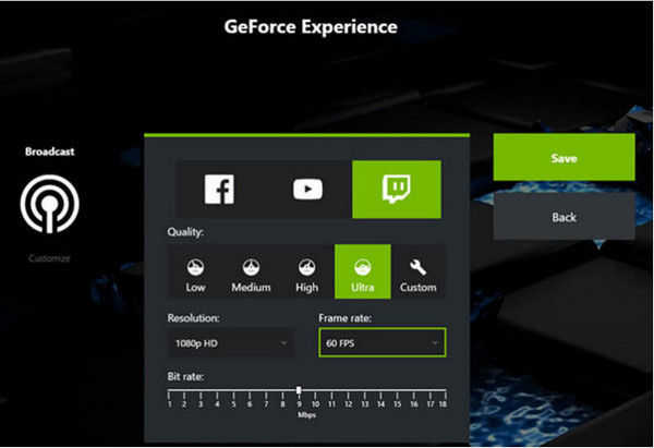 GeForce Broadcast GeForce Experience Grabación