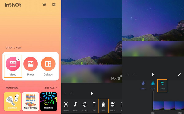 Inshot App Hvordan lysne opp en video