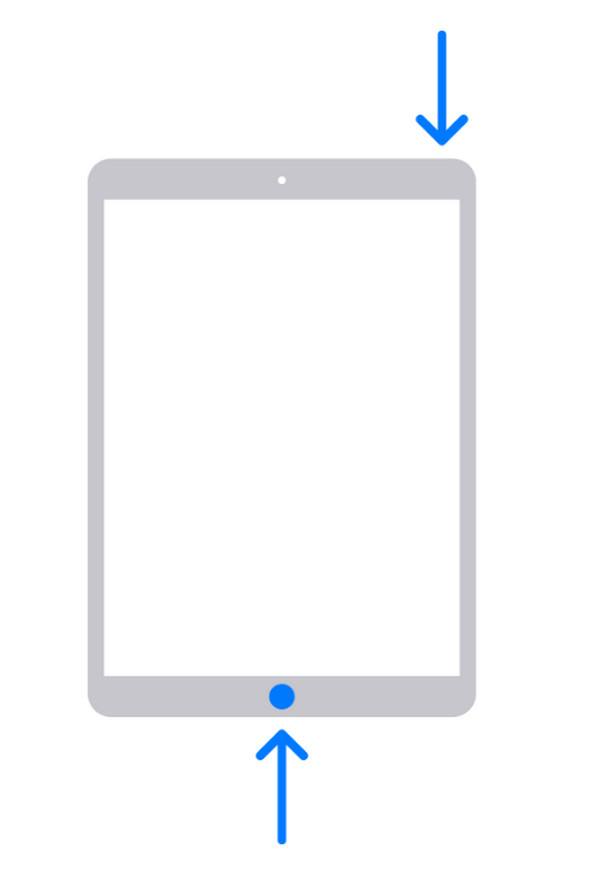 iPad 상단 및 홈 버튼은 iPad에서 스크린샷을 찍습니다.