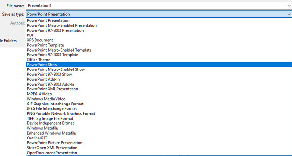 PowerPoint שמירה כסוג הקלט PowerPoint כווידאו