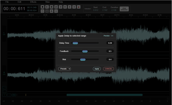 Audio Tool Set Effects Delay Hvordan forsinke lyd online