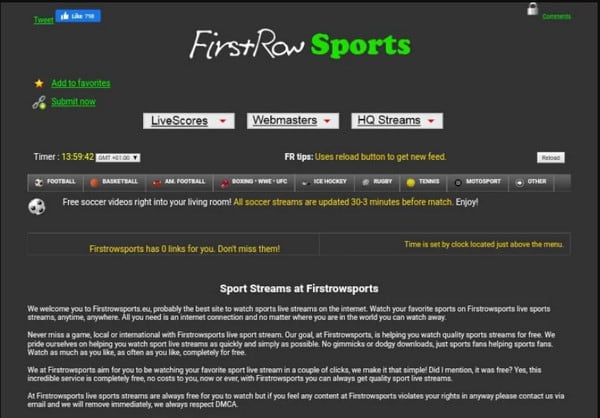 Site Firstrowsports como CricFree