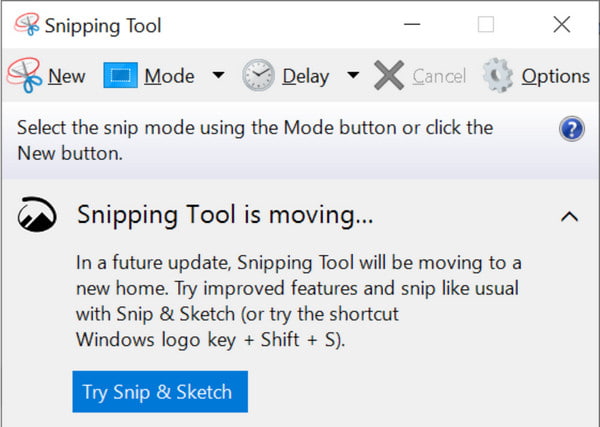 Snipping Tool を使用した Windows のスクリーンショット