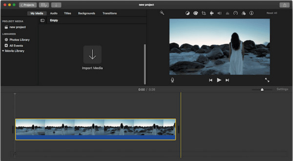 iMovie Yeni İçe Aktarma Ortamı Oluştur Kırp Video Mac