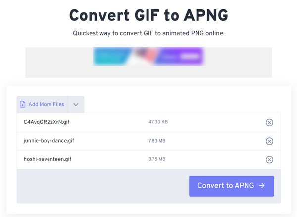 FreeConvert בחר קבצים הוסף עוד קבצים GIF ל-APNG