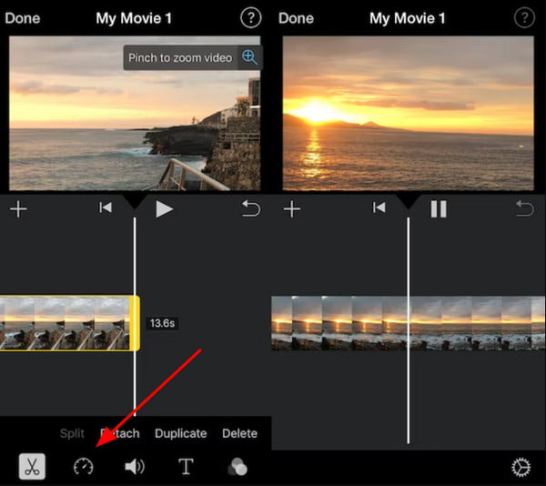 iMovie Video Timeline Speedometer iPhoneでビデオを遅くする方法