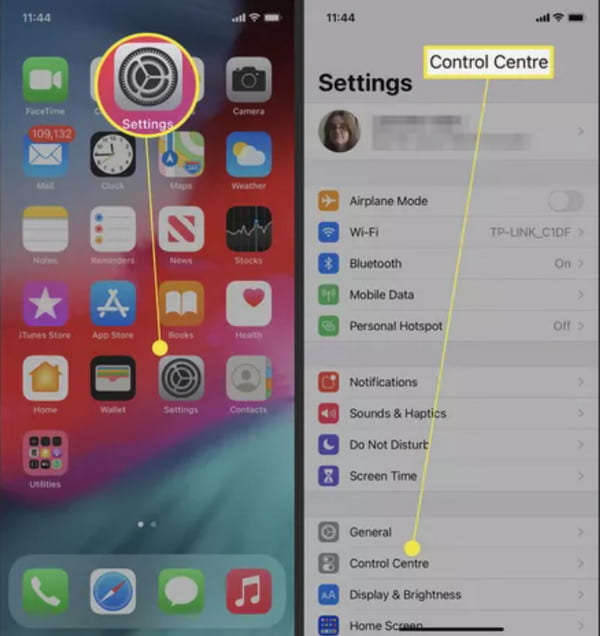 iOS-indstillinger Kontrolcenter Optag et webinar