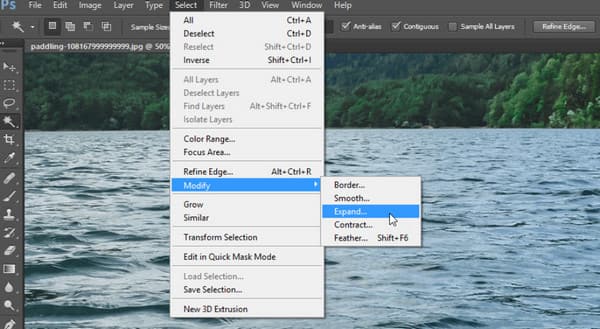 Photoshop Selecione Modificar Expandir Como remover marca d'água