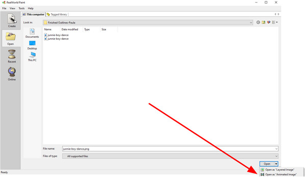 RealWorld Paint פתח כ-GIF של תמונה מונפשת ל-APNG