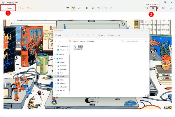 צילום מסך ב-Toshiba עם כלי חיתוך
