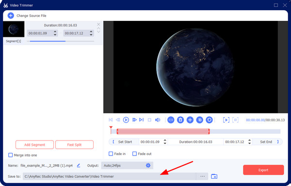 AnyRec Guardar para exportar videos recortados en Windows 11