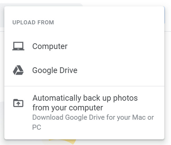 Google ドライブの写真のアップロード