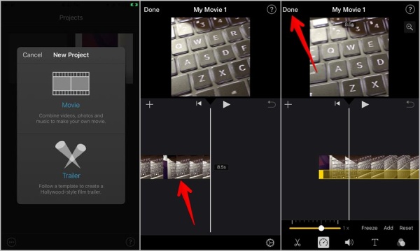 iMovie 비디오 속도를 변경하는 방법 iPhone