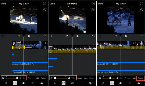 ช่วงไทม์ไลน์ของวิดีโอความเร็ว Imovie 