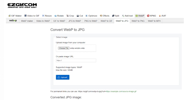 EZGIF Converter webp para jpg